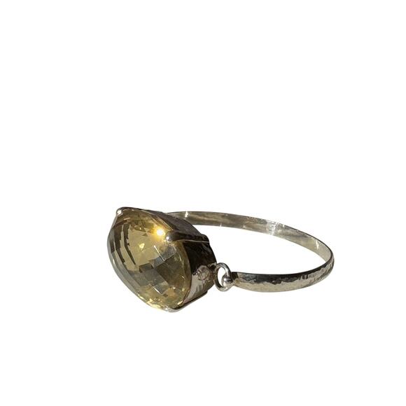 Huge Citrine Sterling 925 SIlver Hand Hammered Bangle 6.25" - Picture 1 of 8
